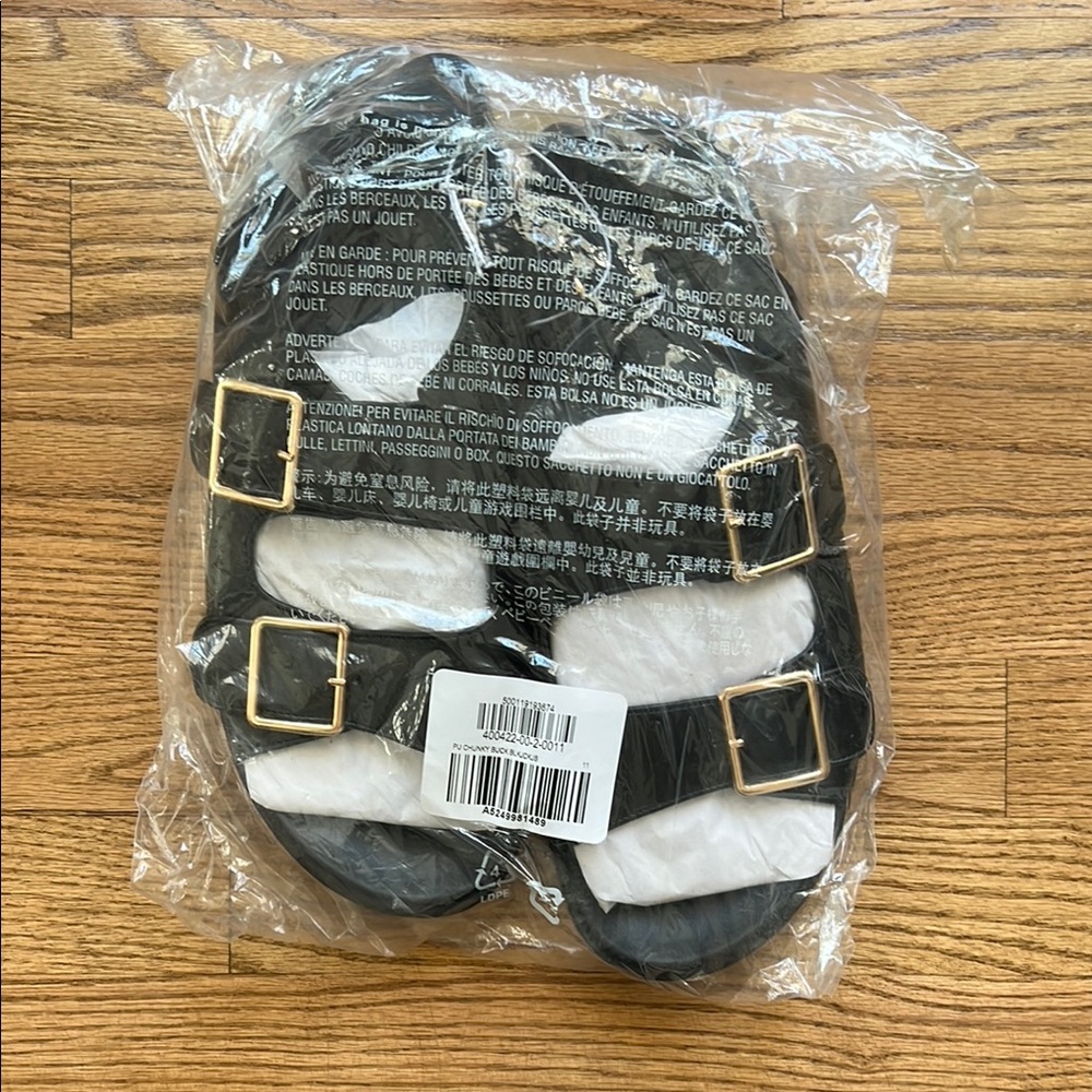 Old Navy Black Sandals with Gold Buckles size 11 NWT